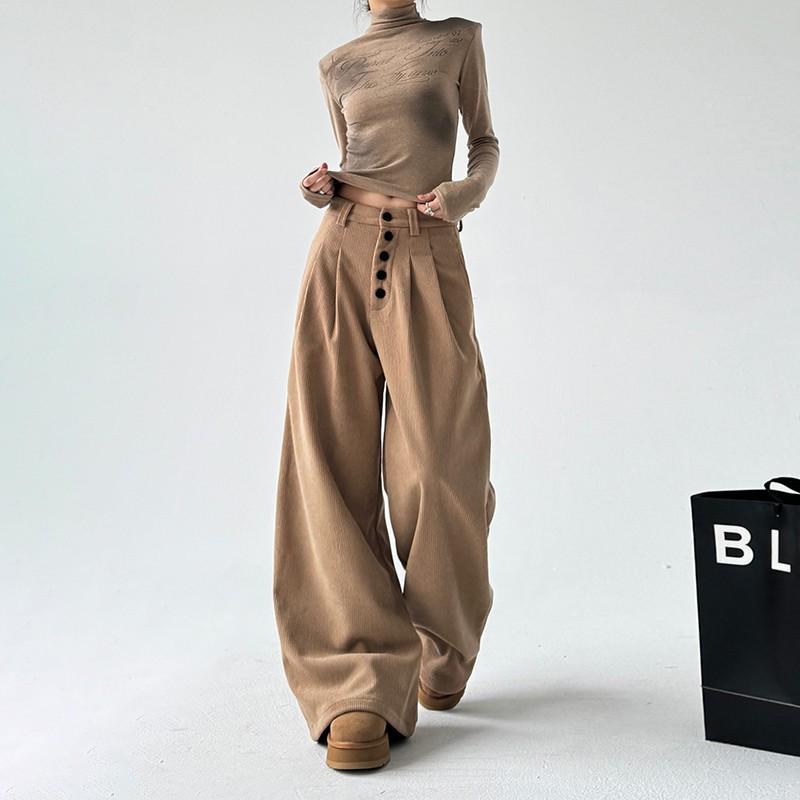 2025 Women's American Retro Wide-Leg Pants: Casual, Loose-Fit, High-End Drape for Autumn/Winter