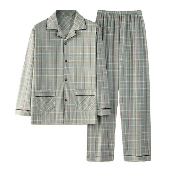 2 pezzi/set pigiama da uomo set stampa a quadri bavero manica lunga camicia monopetto elastico in vita pantaloni lunghi set vestibilità ampia tuta da casa