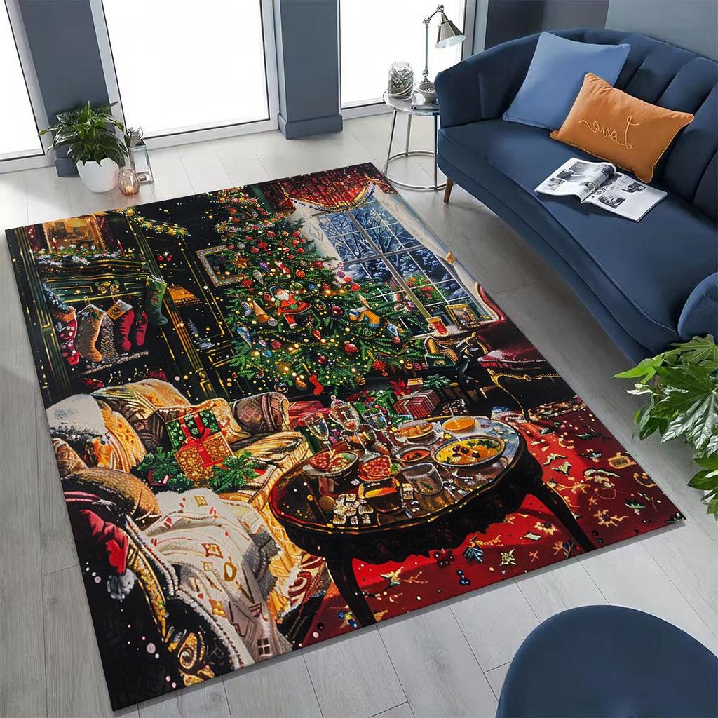 Frohes Neues Jahr Frohe Weihnachten Weihnachtsbaum Weihnachtsmann Cartoon Geschenk Teppich Teppich für Schlafzimmer Wohnzimmer Sofa Haus Fußmatte Dekoration,Rutschfest