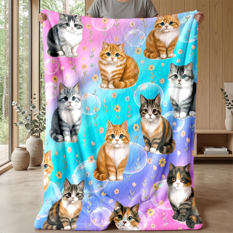 Cats In Soap Bubbles Blanket Personalized Name Flannel Blanket Soft Cozy Plush Throw for Sofa Bed Lightweight Home Decor