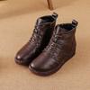 First layer cowhide soft-soled short boots single boots autumn and winter velvet breathable flat-soled cotton boots retro leather Martin boots