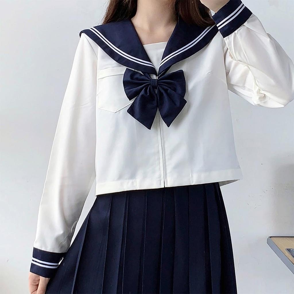 GSYCL Matrosen Marine Lang Kurz High School Schleife JK Oberteil und Unterteil Perfekt für Kulturell Plus Niedlich Ärmel Uniform, Blau, Ärmel, Ärmel, Mädchen, Krawatte, 3-teilig
