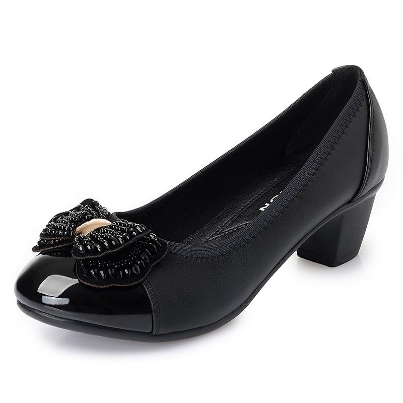 High Quality Thick Heeled Single Shoes Women's 2025 New High Heeled Shallow Mouth Comfortable Genuine Leather Office Women Shoes