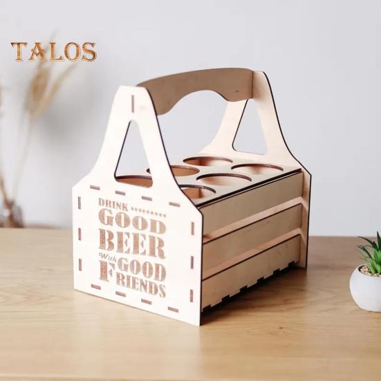 Wooden Beer Caddy Picnic Beer Carrier Box Beer Bottle Holder Vintage Style Tote for 4 or 6 Bottles BYOB Parties BBQs