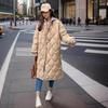 Design Sense Diamond Grid Medium Long Loose Cotton Jacket 2026 New Winter Women's Contrast Hooded Long Parkas Women's Coat