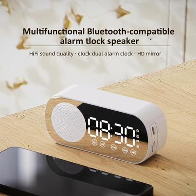 Mirror Alarm Clock Subwoofer Speaker Wireless Alarm Clock Multi-Function Bluetooth FM Radio Table Clock Support TF Card
