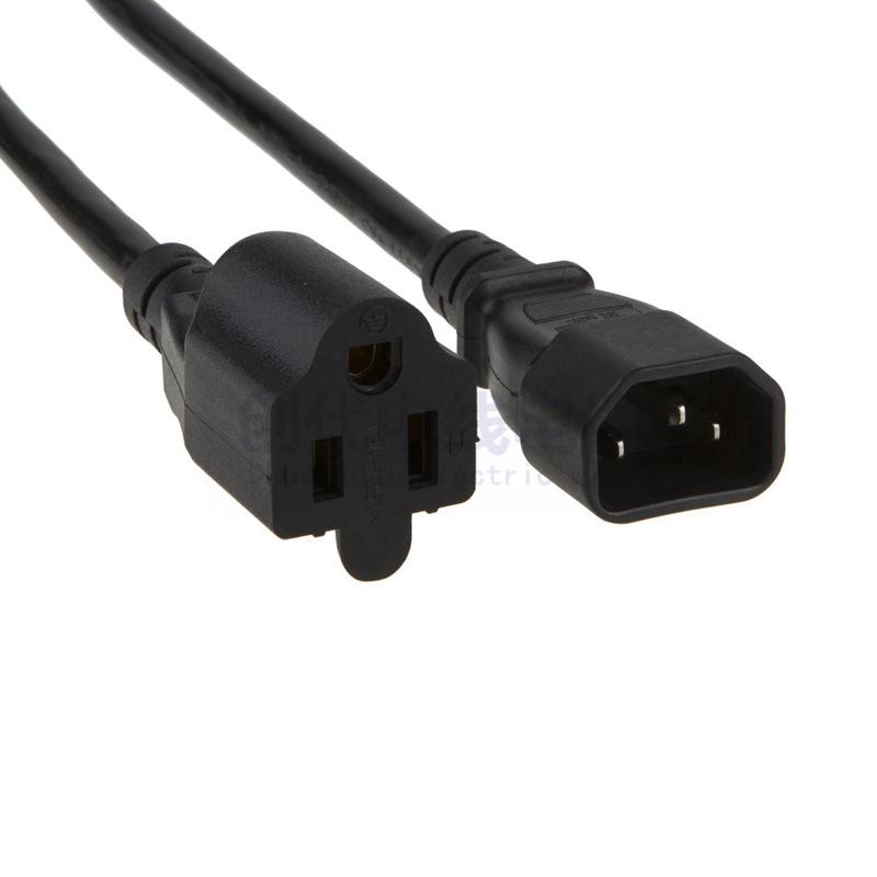 Type C14 to NEMA 5-15R US Standard Three-Pin Female Connector Extension Cord 10A/13A/15A