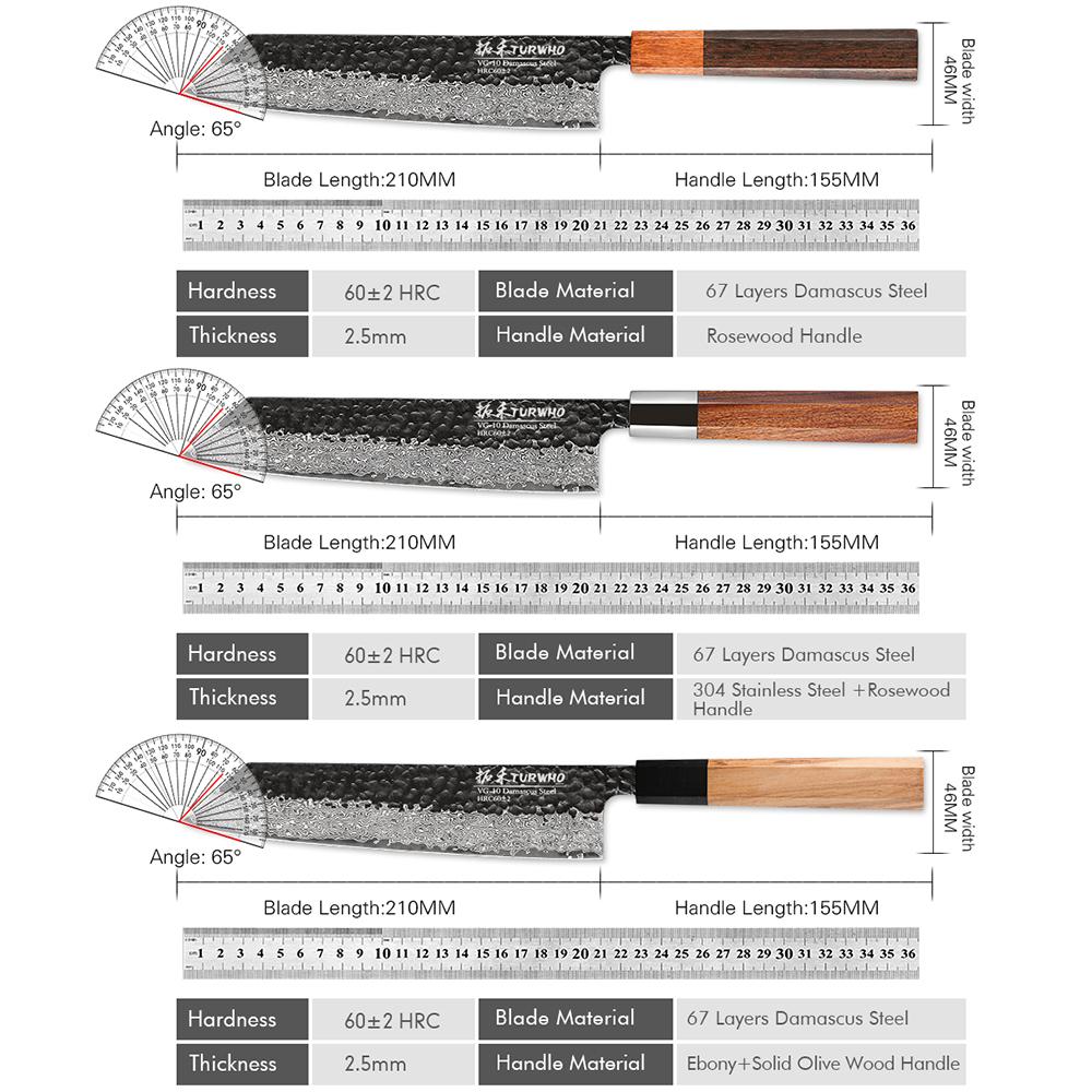 TURWHO 8.2-inch Hand Forged Japanese Kiritsuke Chef Knife Damascus Steel Kitchen Knives Sharp Meat Cleaver Slicing Cooking Tools