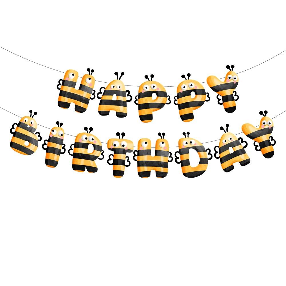 Spring Bee-themed Birthday Party Decoration Birthday Flag Spiral Tag Honey Cake Small Insert