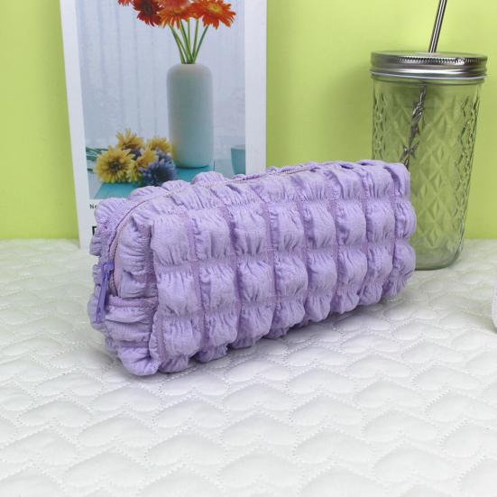 Myk Puff Blyantveske Stor Kapasitet Plissert Pennorganisator Glatt Glidelås Sminkepose for Skole Reise Multifunksjonell Oppbevaringspose