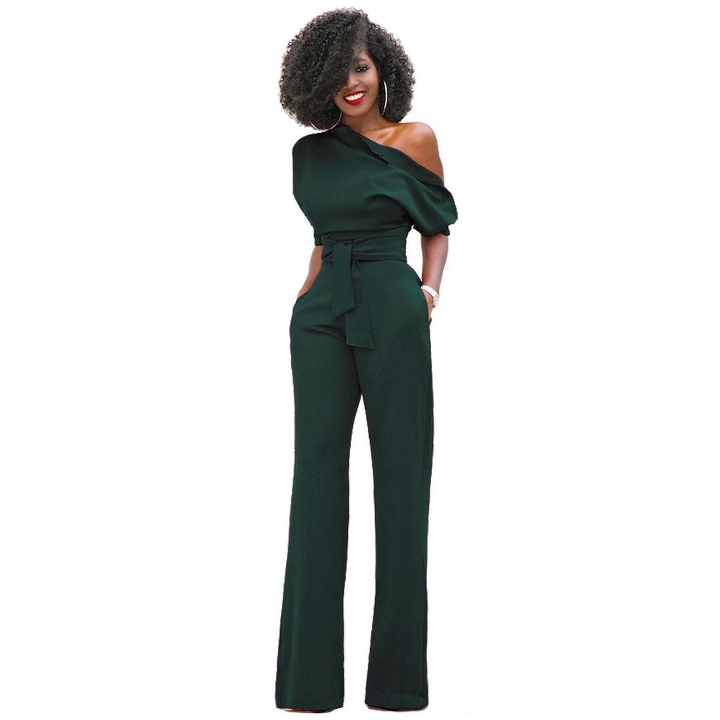 Pantaloni a gamba larga della tuta abbottonata con colletto inclinato in tinta unita alla moda da donna a 7 colori