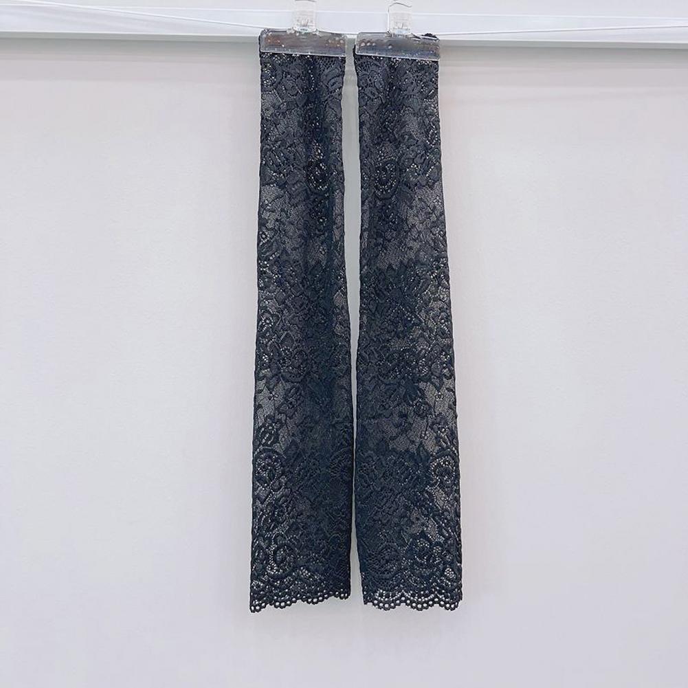 1 Pair Cycling Sun Sleeves Lace Flower Embroidery Solid Color Thin Breathable Mesh Outdoor Driving Ani UV Arm Covers