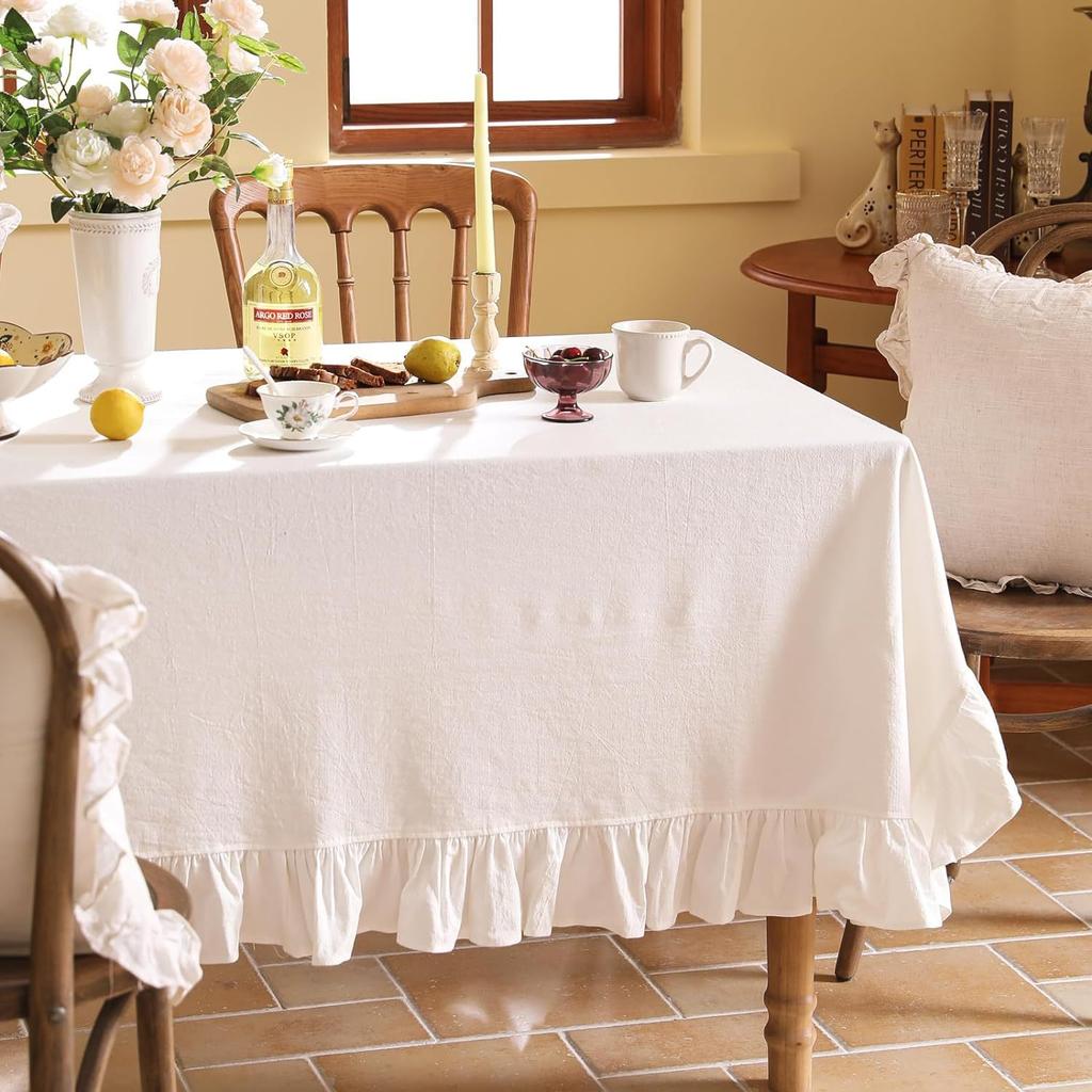 Cotton Fabric Table Cloth Washable White Tablecloth For Wedding Party Dining Banquet Decoration Luxurious Table Cover Picnic Mat
