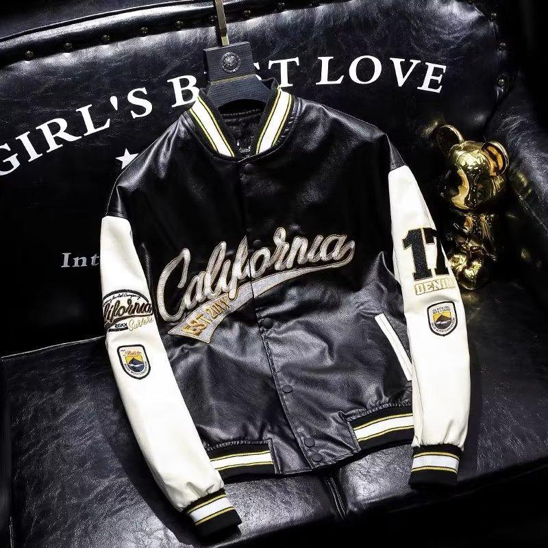 Chaqueta de Béisbol de Cuero PU y Algodón para Hombre, Tendencia Americana - Abrigo de Piloto de Invierno para Parejas, Acolchada Casual.
