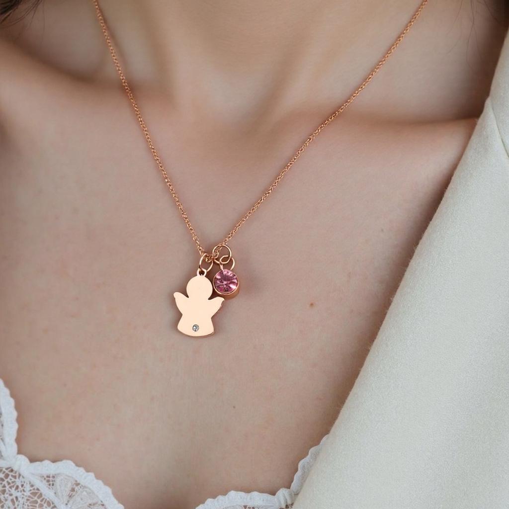 Edelstahl Engel Form Anhänger Halskette Handgemacht Geburtssteine Halskette Stilvoller Taufschmuck für Frauen