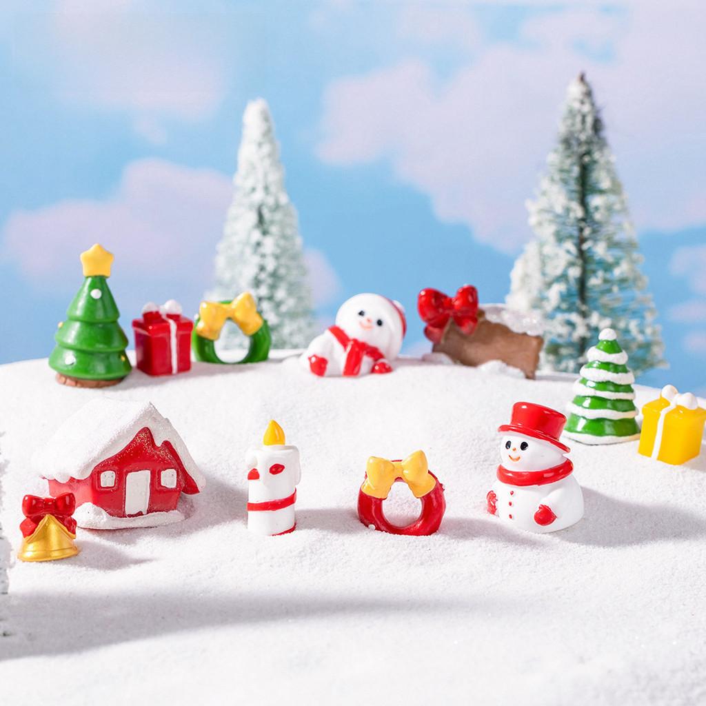 Playful Christmas Resin Miniature Set Snowman Santa Tree House For Touch Festive
