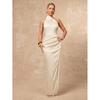 Glossy satin metal decorative neck, waist pleated, tight, hip-wrapped and split-ended long dress