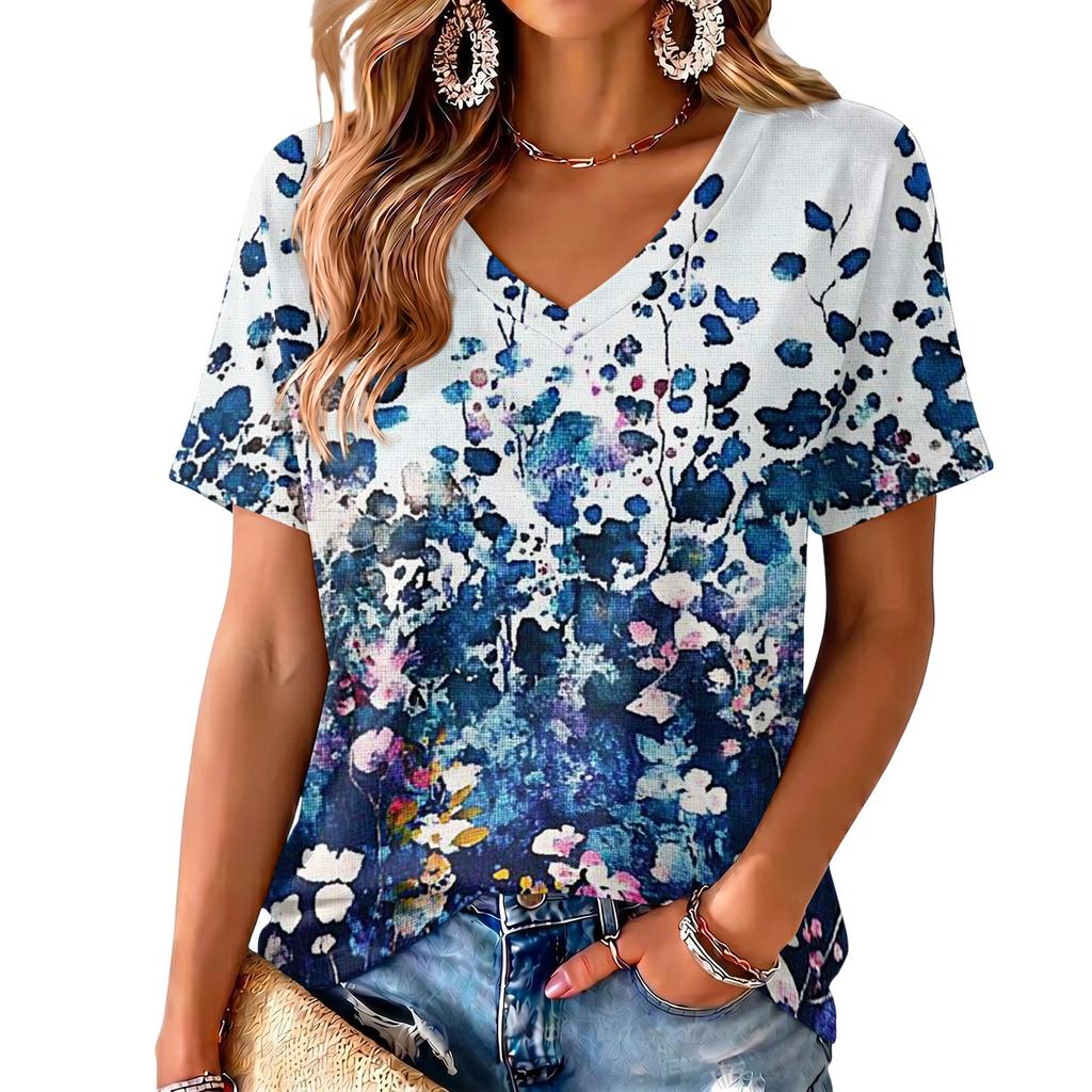 Camicetta da Donna con Scollo a V, Manica Corta, Stampa, Leggera, per Uso Casual Estivo