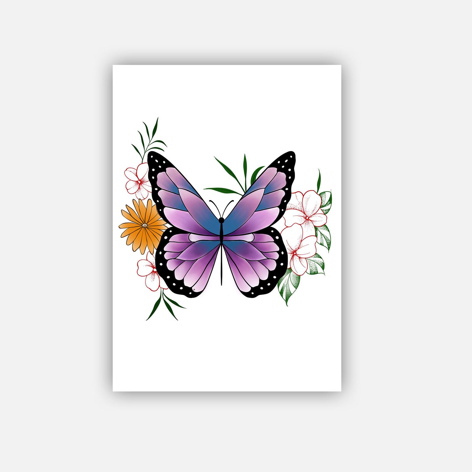 Premium Personality Simple Dopamine Color Butterfly Flower Collarbone Tattoo Sticker 7*10