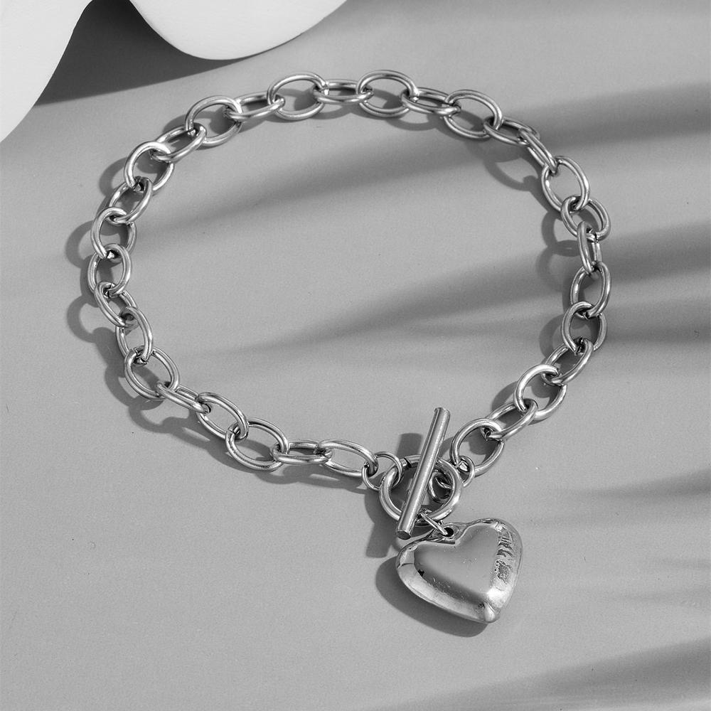 18K Gold Plated Bracelet Necklace for Women, OT Heart Pendant Chunky Paperclip Choker Necklace For Birthday Holidays Jewelry