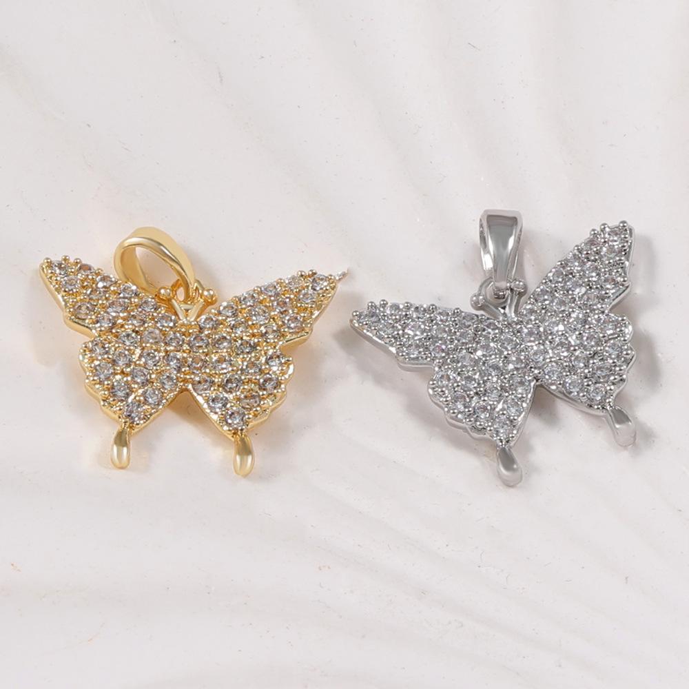 Elegant Two-Tone Butterfly Pendant with Full Diamond Design - Gold & Silver Clavicle Chain Accessories