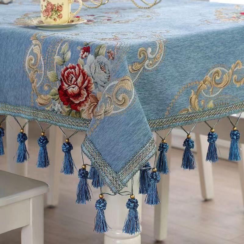 Luxury European Style Round Tablecloth with Tassel Embrodered Table Cover for Wedding Decor Christmas Round Table Cloth