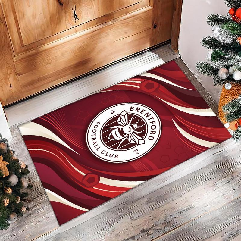 Brentford Football Print Crystal Velvet Rug, Comfortable Water Absorbent Non Slip Indoor Floor Carpet
