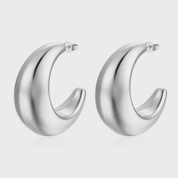 18K Gold-Plated Crescent Hollow Stainless Steel Earrings