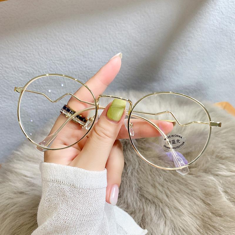 Anti-Blue Glasses Round Frame Student Flat Glasses Trendy Plain Myopia Finished Glasses Frames Will Be Sent For Approval