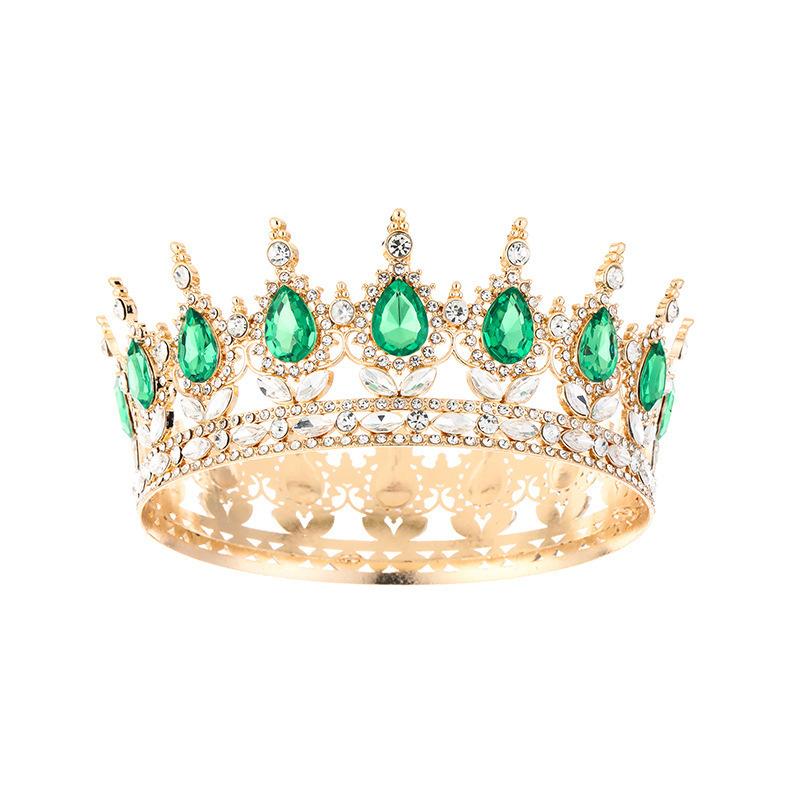 Barocklegierung im Retro-Stil, runde, mit Kristallen besetzte Königinnenkrone, große Krone für die Volljährigkeitszeremonie, Prinzessinnen-Braut-Tiara