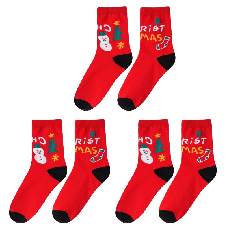 1/3 Paar Damen-Weihnachtssocken mit mittlerer Röhre, Lot glücklicher festlicher Baumwollsocken, Weihnachtsmann, Weihnachtsbaum