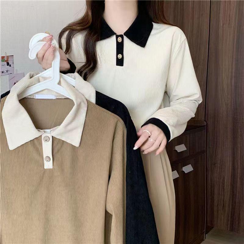 Women's Versatile Slim-Fit Lapel Long Sleeve Polo Shirt for Spring & Autumn