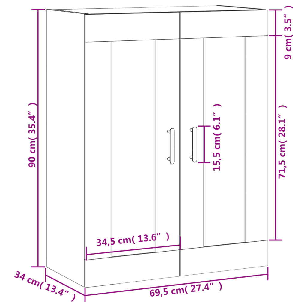 Wall Cabinet Concrete Grey 69.5x34x90 cm Engineered Wood