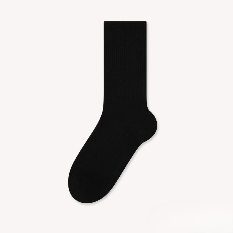 White Cotton Antibacterial and Deodorizing Stretch Seamless Elastic Mid-calf Socks with Anti-torn Properties for Sports Use