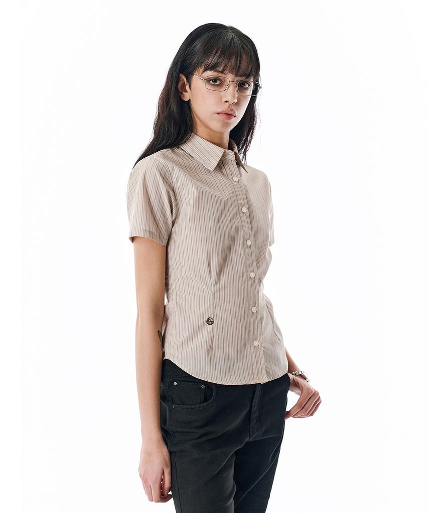 Sekeonmonollogeu W. Stripe Slim Half Shirt [Beige]_Sewsh001Beige