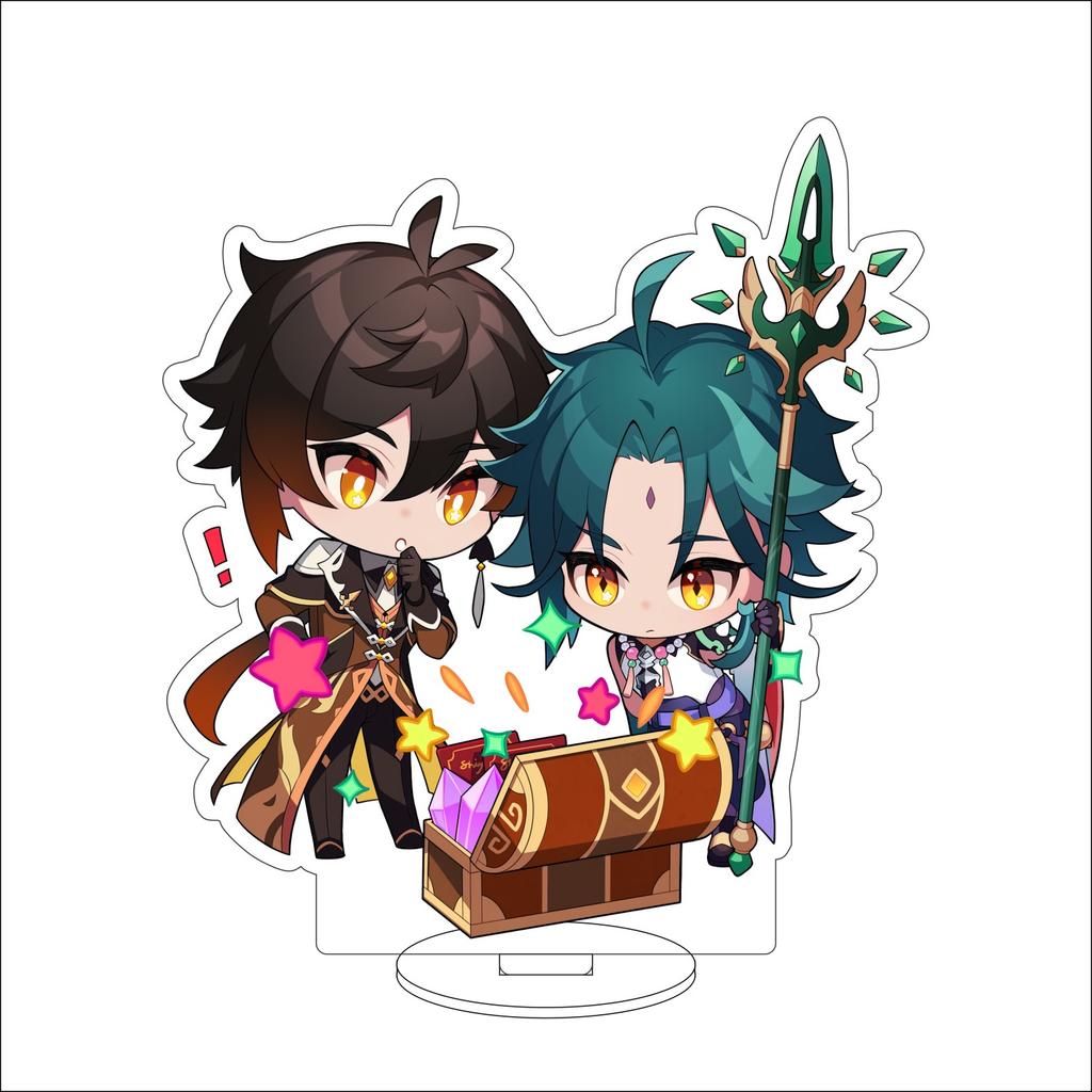 10CM Anime Genshin Impact Figure Stand Model Xiao Cute Desk Decor Standing Sign Gifts