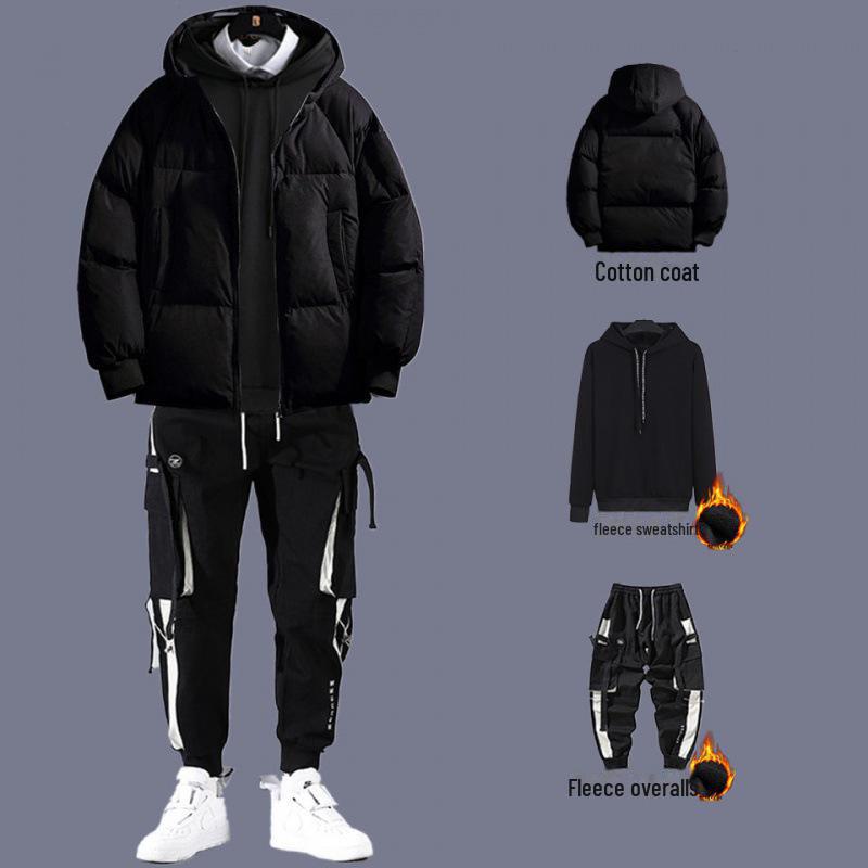 Men's 2020 Autumn/Winter Thick Cotton Three-Piece Suit: Winter Coat with Plus Velvet Sweater