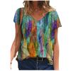 Summer V-neck Colorful 3D Printed Flower Pattern Top Fashionable Casual Short Sleeved Women's T-shirts