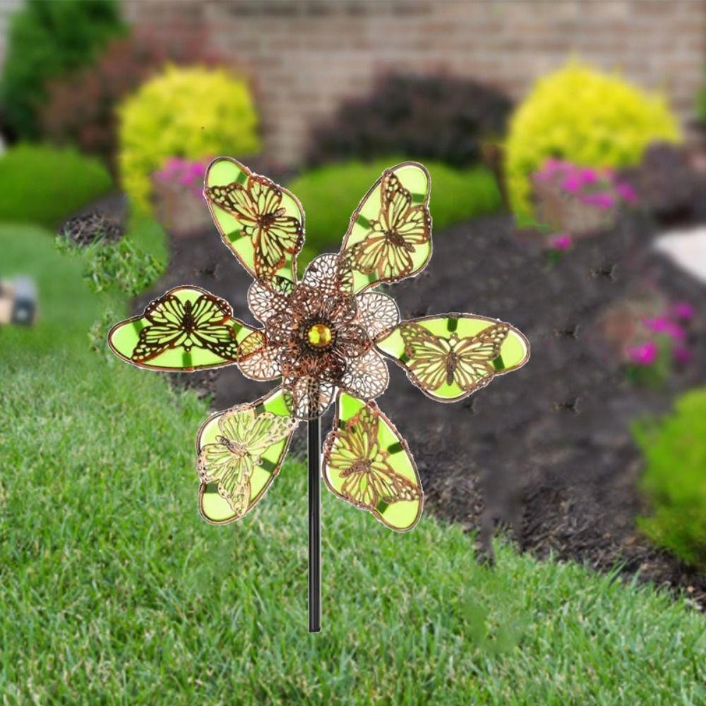 Rotating Windmill Spinner Sculpture Luminous Effect Wind Rotator Gardening Plug  Courtyard