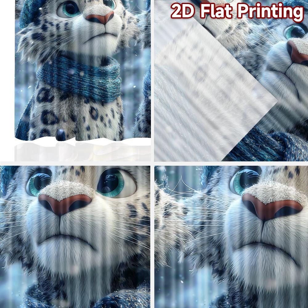 2D flat printing 2pcs Curtain Cute snow leopards winter hat scarf Digital Printed Polyester Drapes Family Party Decoration