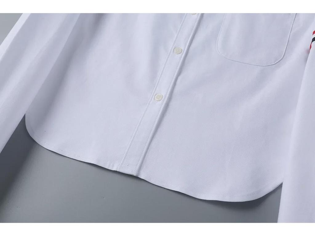 TB JL Haut Court en Tissu Oxford pour Femme - Style Collège, Ventre Découvert, Manches Longues, Chemise Taille Haute