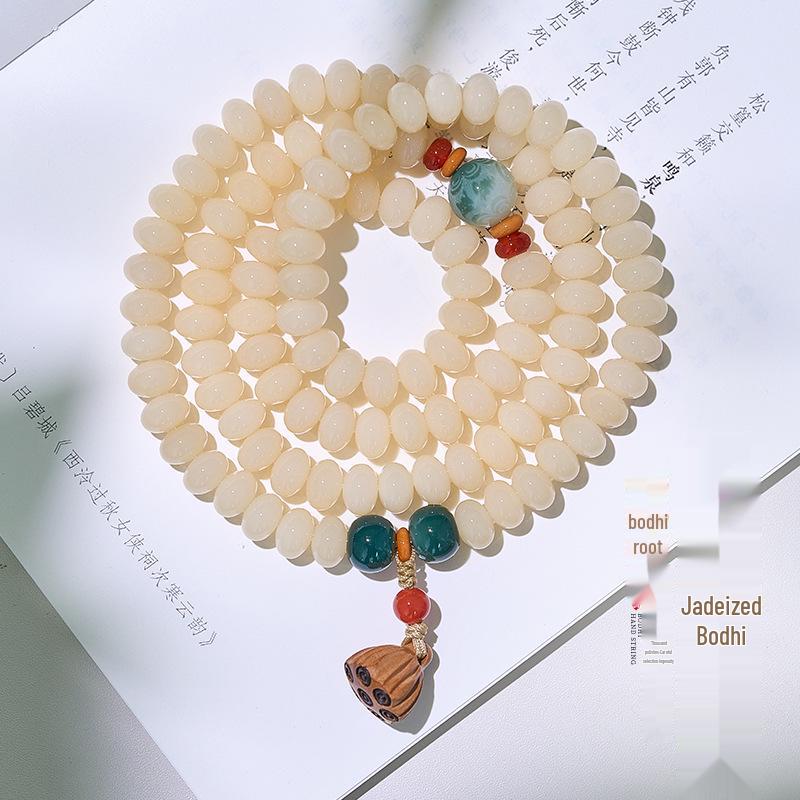 Brățară cu mărgele abac din rădăcină de Bodhi de jad cu pandantiv păstaie de lotus - Accesoriu literar popular