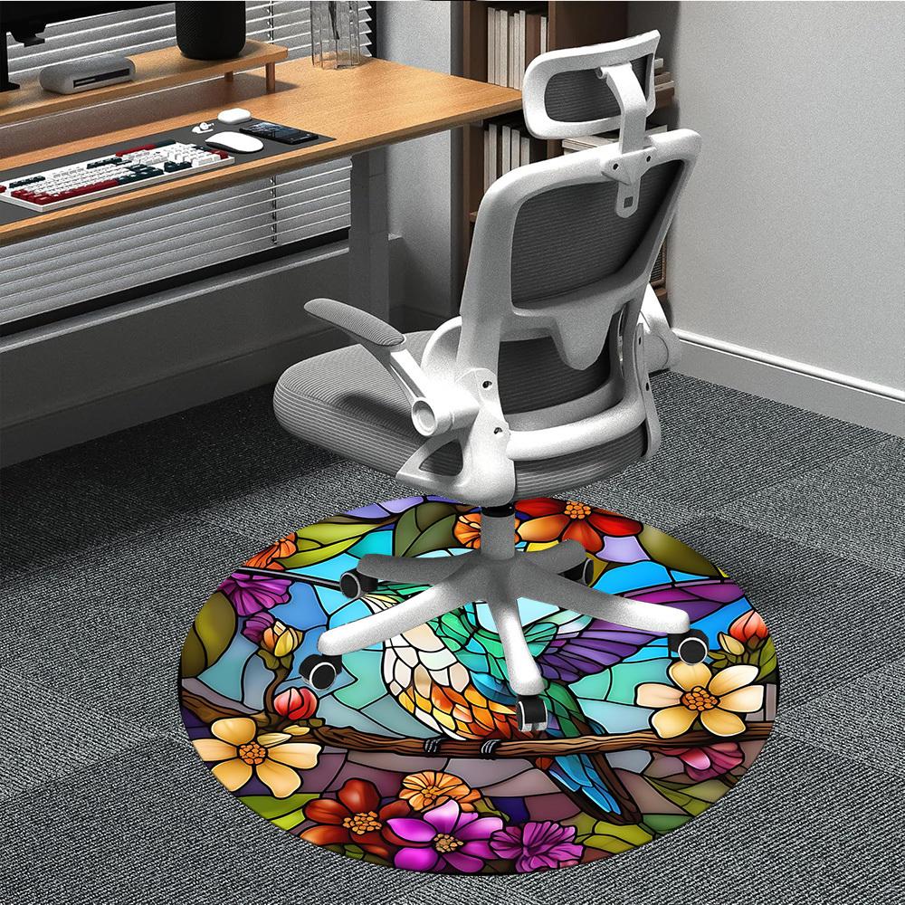 

1pc Hummingbird Flowers Office Round Area Rug, Indoor Mat Suitable ForOffice, Under Office Chairs Bedroom Living Room Home Decor, Room Deco, D003 80cm by 80cm