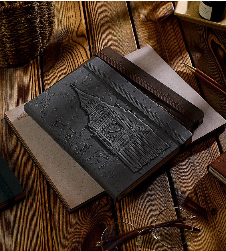 Exclusive Big Ben 3D Embossed A5 Retro Hardcover Planner Notebook with Band Binding