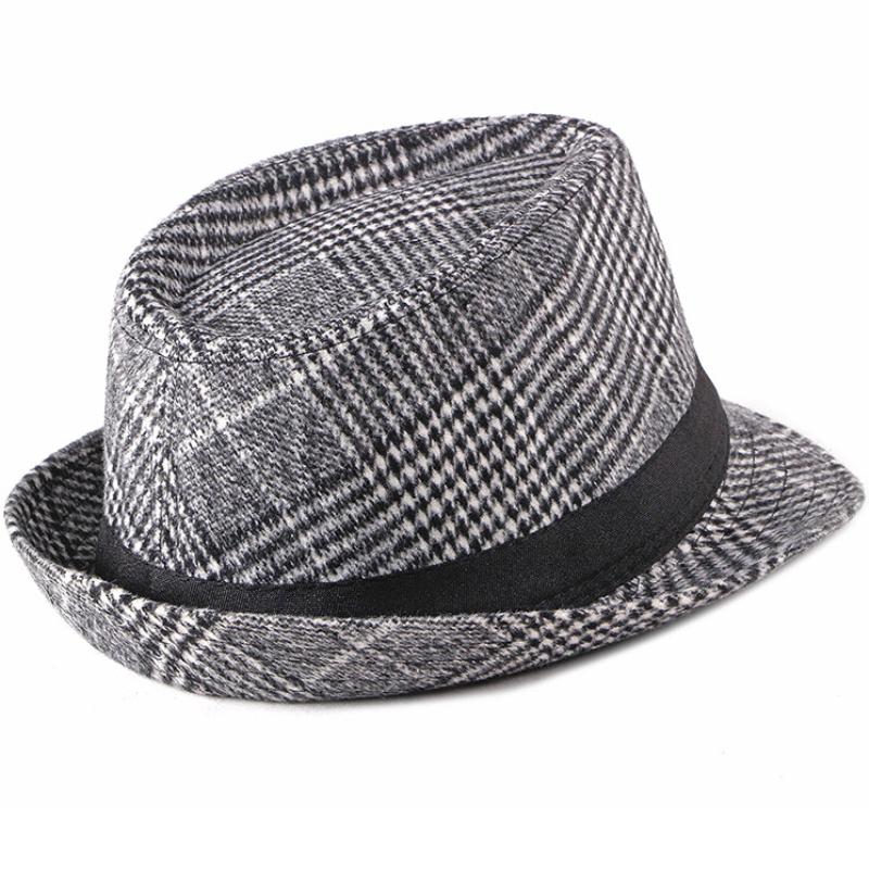 HT2203 Autumn Winter Wool Hats Men Women Plaid Trilby Hats with Band Vintage Retro Men Fedora Hats Male Derby Jazz Hats Fedoras