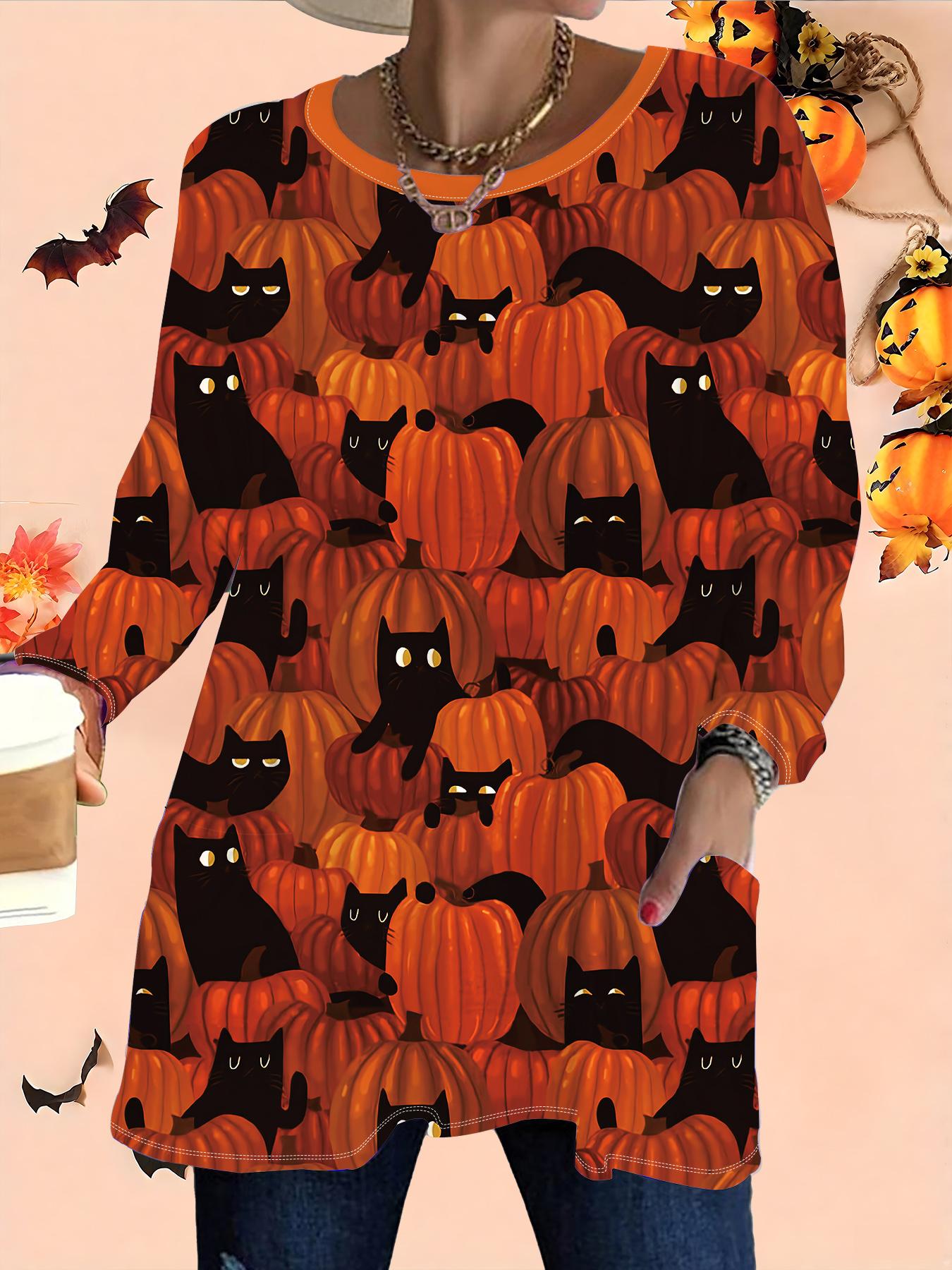 

2025 Осень Зима Новые Женские Топы Большого Размера, Модные Футболки с 3D-принтом на Хэллоуин с Круглым Вырезом и Длинным Рукавом 6XL жёлтый