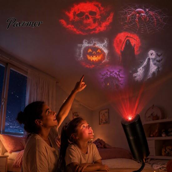 Bedroom Ceiling Projector Halloween Night Light Projector, 6 Horror Projection Discs, 360-degree Adjustment, USB Festive Room Lighting Powered
