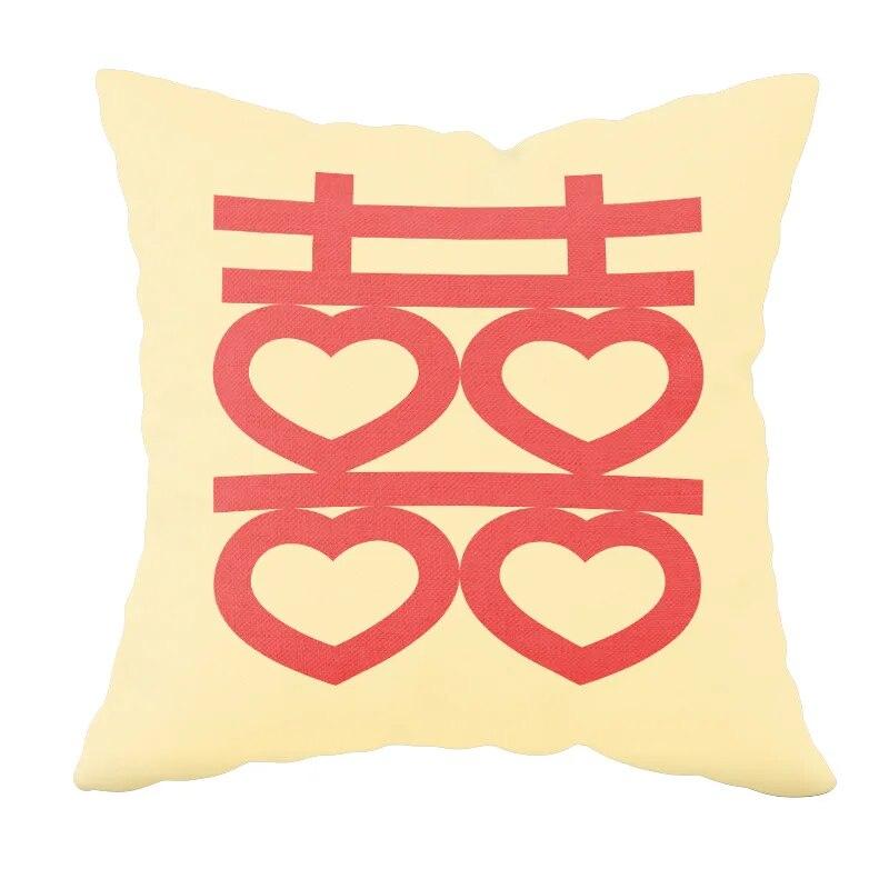 New Chinese Style Wedding Supplies Xi Word Hug Pillow Cover Peach Blossom Print Cushion Bed Square Headrest