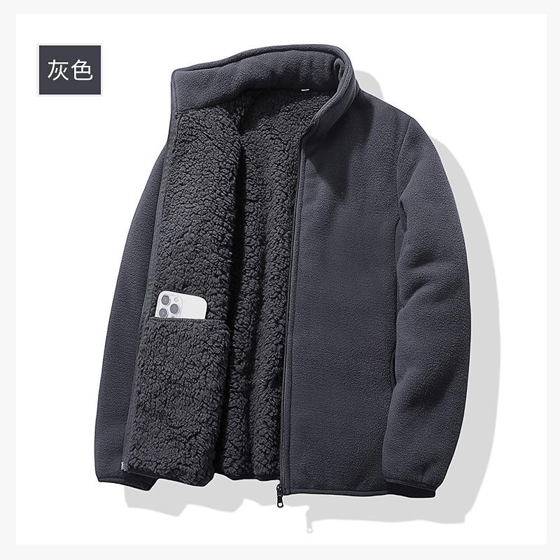 Women's Long Sleeve Fleece Jacket Stand Collar Casual Style Thickened Sherpa Lined Zip Up Outerwear
