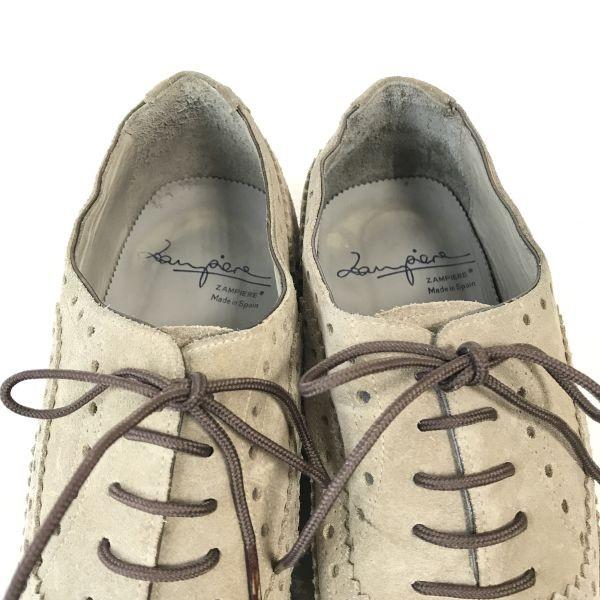 Hergestellt in Spanien ZAMPIERE Wildleder Full Brogue Wingtip Schuhe Herren 10.5 29.0 Beige(GEBRAUCHT)